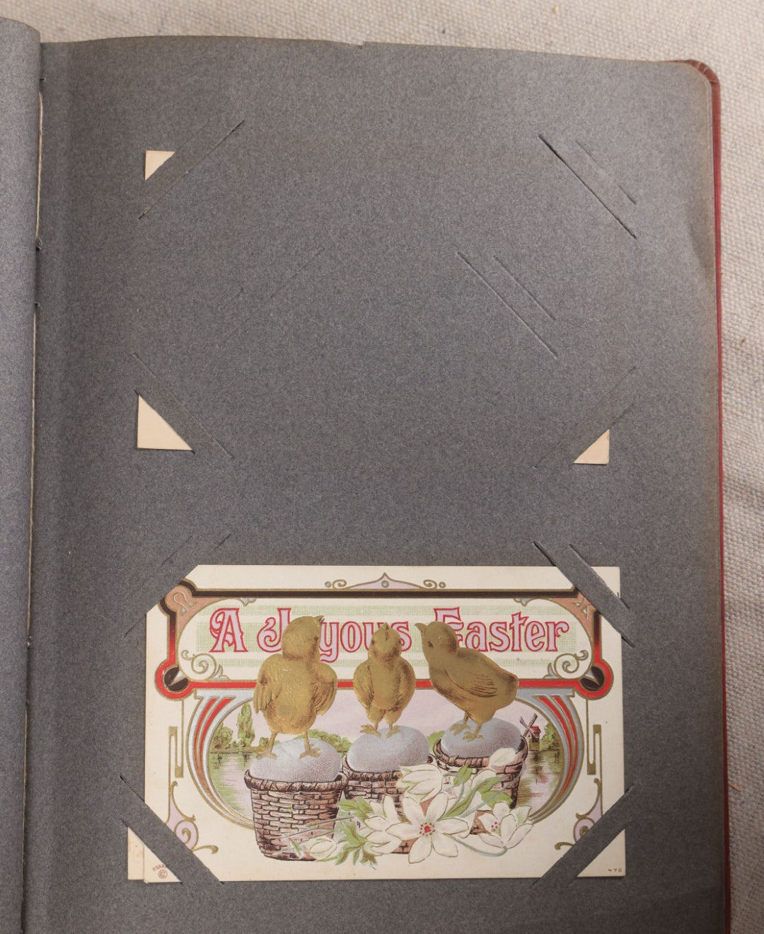 Lot 054 - Antique Postcard Album With Red Cover Containing Approximately 150 Antique And Vintage Postcards, New England, Holidays Including Christmas And Easter, Domestic, And International Subjects