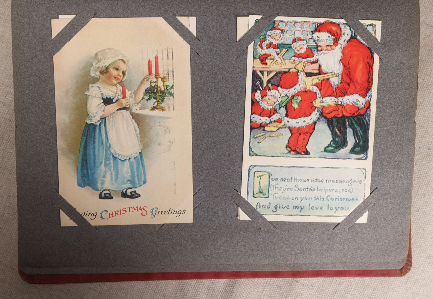 Lot 054 - Antique Postcard Album With Red Cover Containing Approximately 150 Antique And Vintage Postcards, New England, Holidays Including Christmas And Easter, Domestic, And International Subjects
