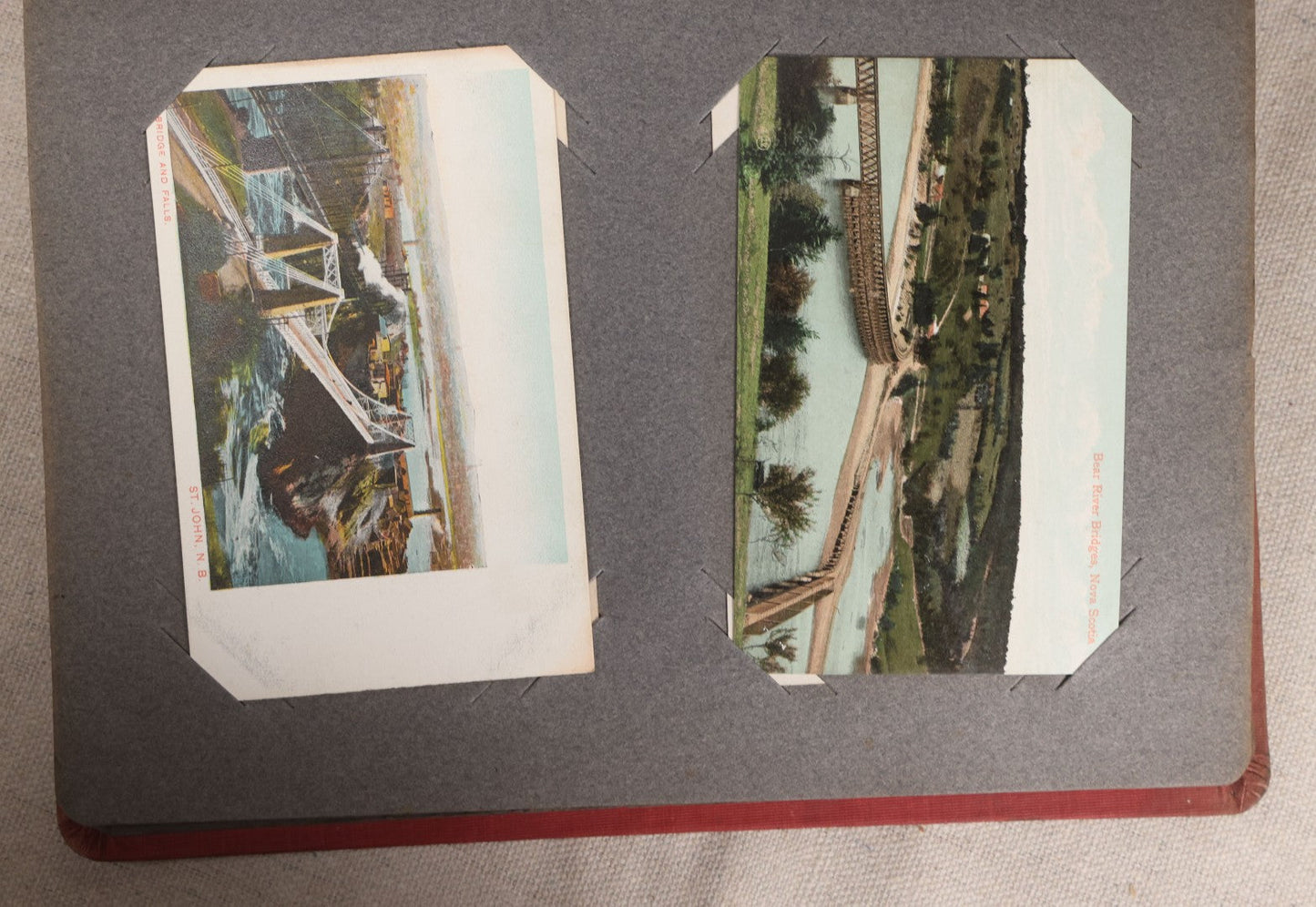 Lot 054 - Antique Postcard Album With Red Cover Containing Approximately 150 Antique And Vintage Postcards, New England, Holidays Including Christmas And Easter, Domestic, And International Subjects
