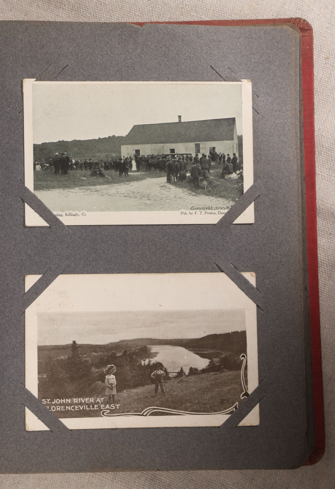 Lot 054 - Antique Postcard Album With Red Cover Containing Approximately 150 Antique And Vintage Postcards, New England, Holidays Including Christmas And Easter, Domestic, And International Subjects
