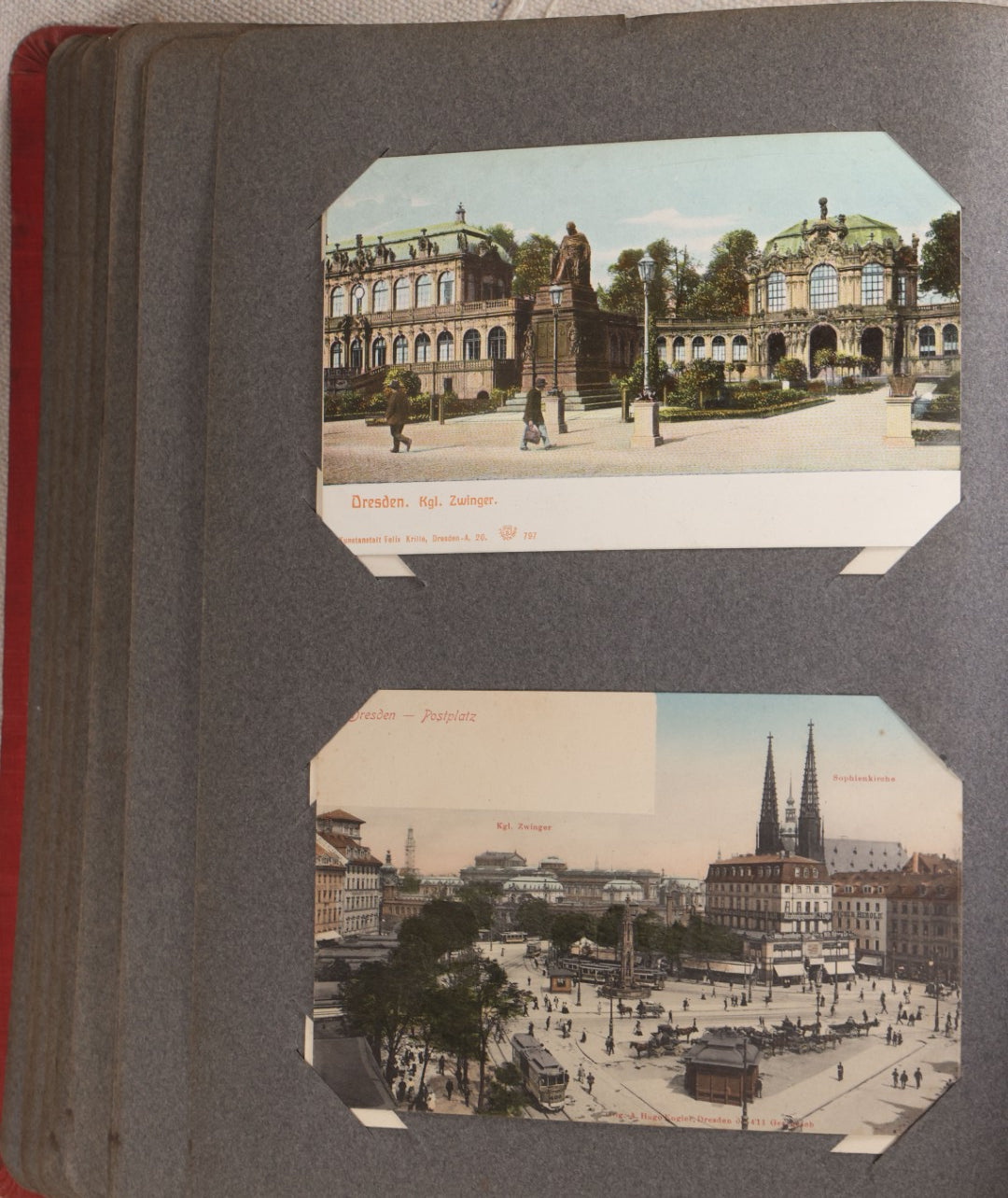 Lot 054 - Antique Postcard Album With Red Cover Containing Approximately 150 Antique And Vintage Postcards, New England, Holidays Including Christmas And Easter, Domestic, And International Subjects
