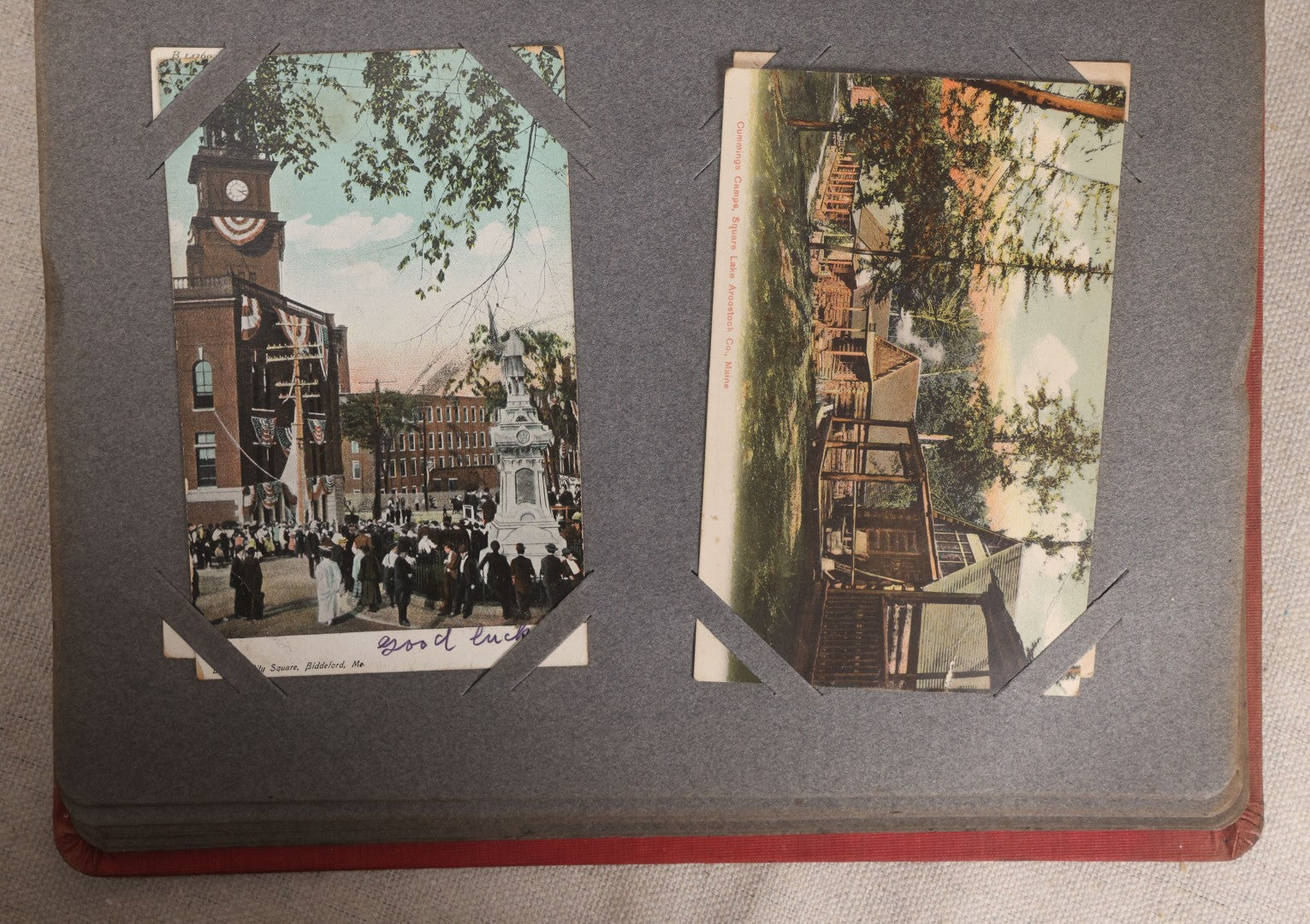 Lot 054 - Antique Postcard Album With Red Cover Containing Approximately 150 Antique And Vintage Postcards, New England, Holidays Including Christmas And Easter, Domestic, And International Subjects