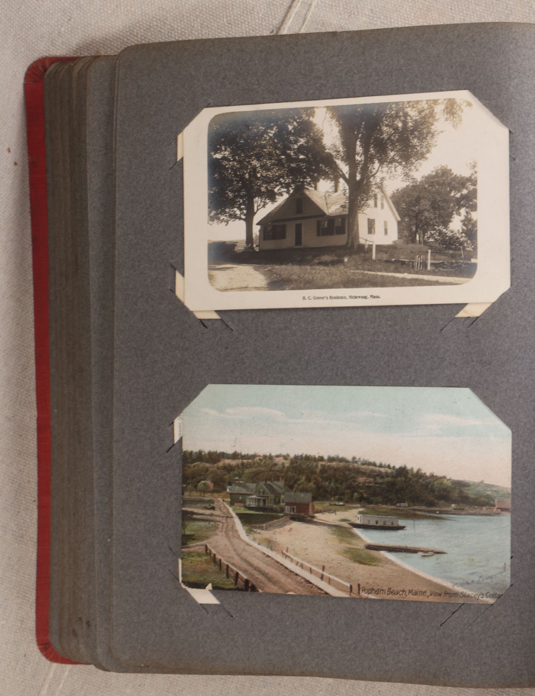 Lot 054 - Antique Postcard Album With Red Cover Containing Approximately 150 Antique And Vintage Postcards, New England, Holidays Including Christmas And Easter, Domestic, And International Subjects