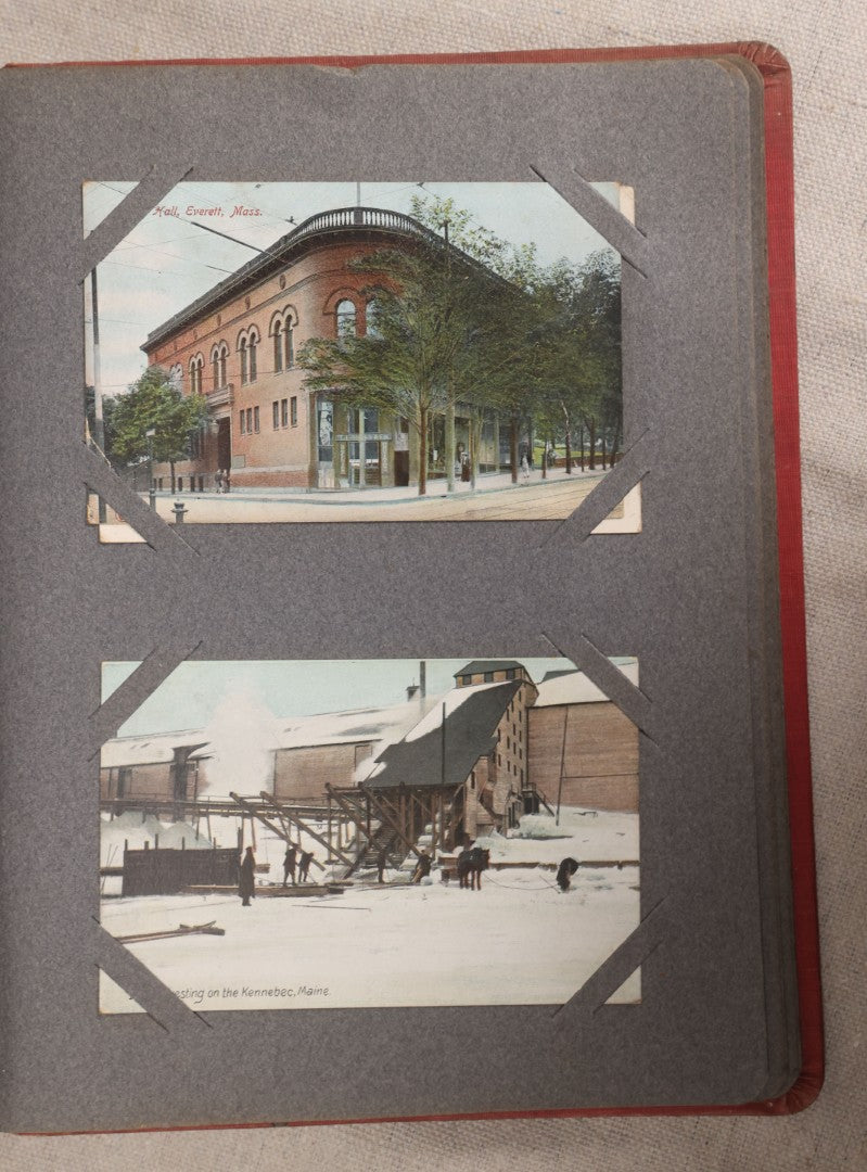 Lot 054 - Antique Postcard Album With Red Cover Containing Approximately 150 Antique And Vintage Postcards, New England, Holidays Including Christmas And Easter, Domestic, And International Subjects