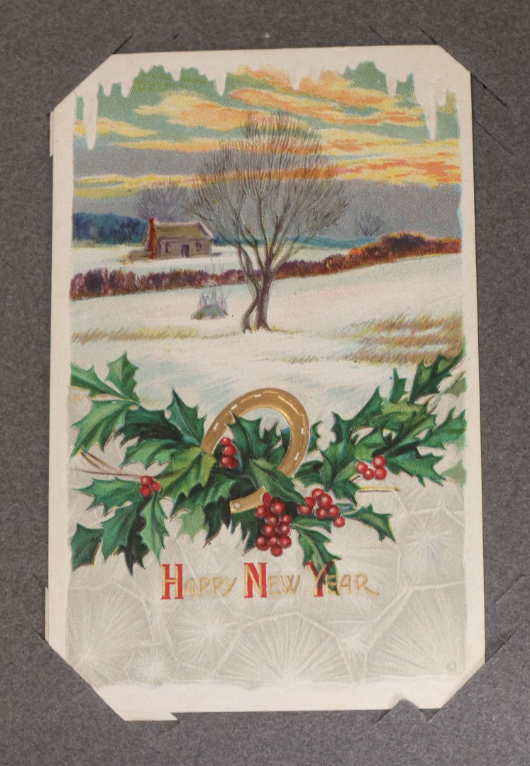 Lot 054 - Antique Postcard Album With Red Cover Containing Approximately 150 Antique And Vintage Postcards, New England, Holidays Including Christmas And Easter, Domestic, And International Subjects