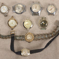 Lot 058 - Grouping Of Nine Vintage Wristwatches For Parts Or Repair Including Besco, Emerson, Rouen, Harmanette, Hanover, Bouquet, And Westclox, Many Swiss Make