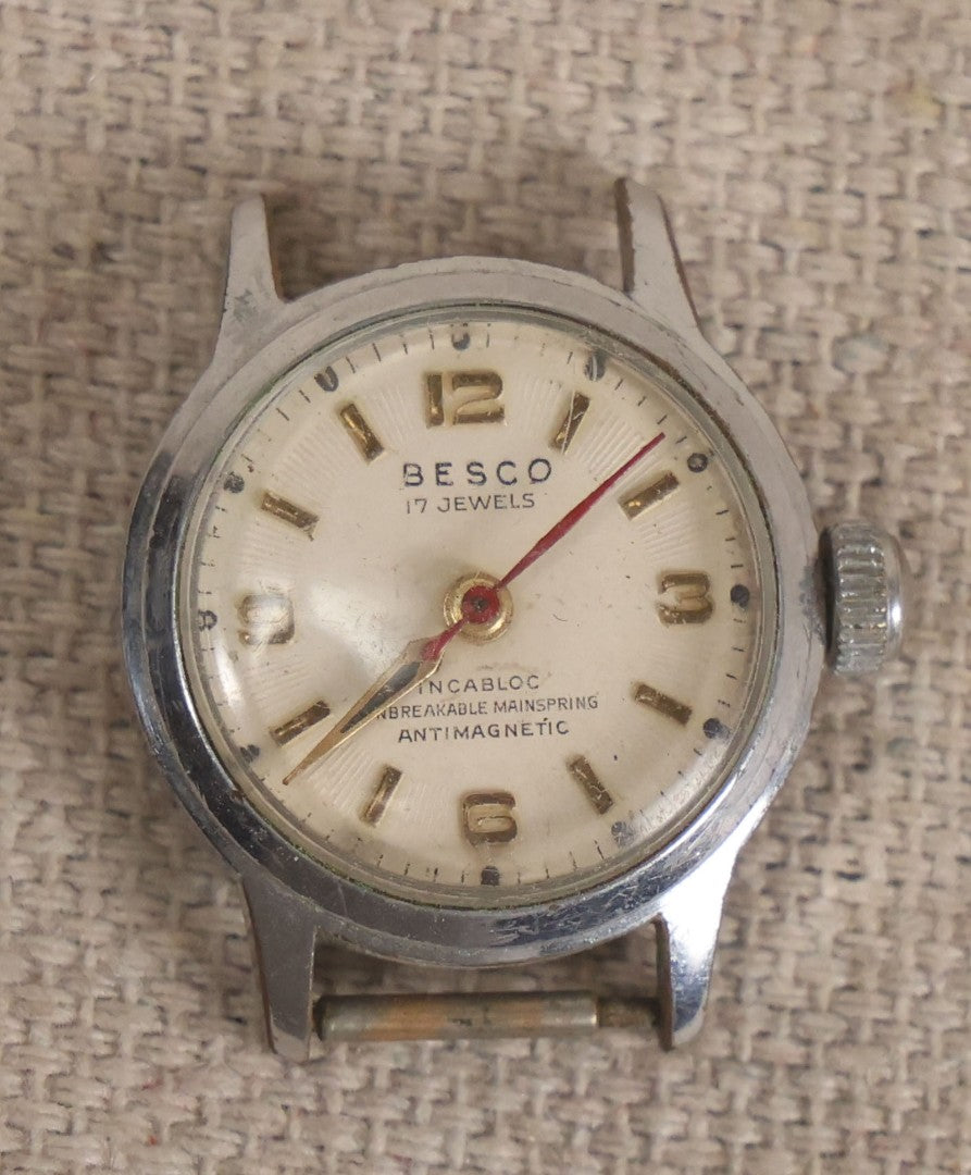Lot 058 - Grouping Of Nine Vintage Wristwatches For Parts Or Repair Including Besco, Emerson, Rouen, Harmanette, Hanover, Bouquet, And Westclox, Many Swiss Make