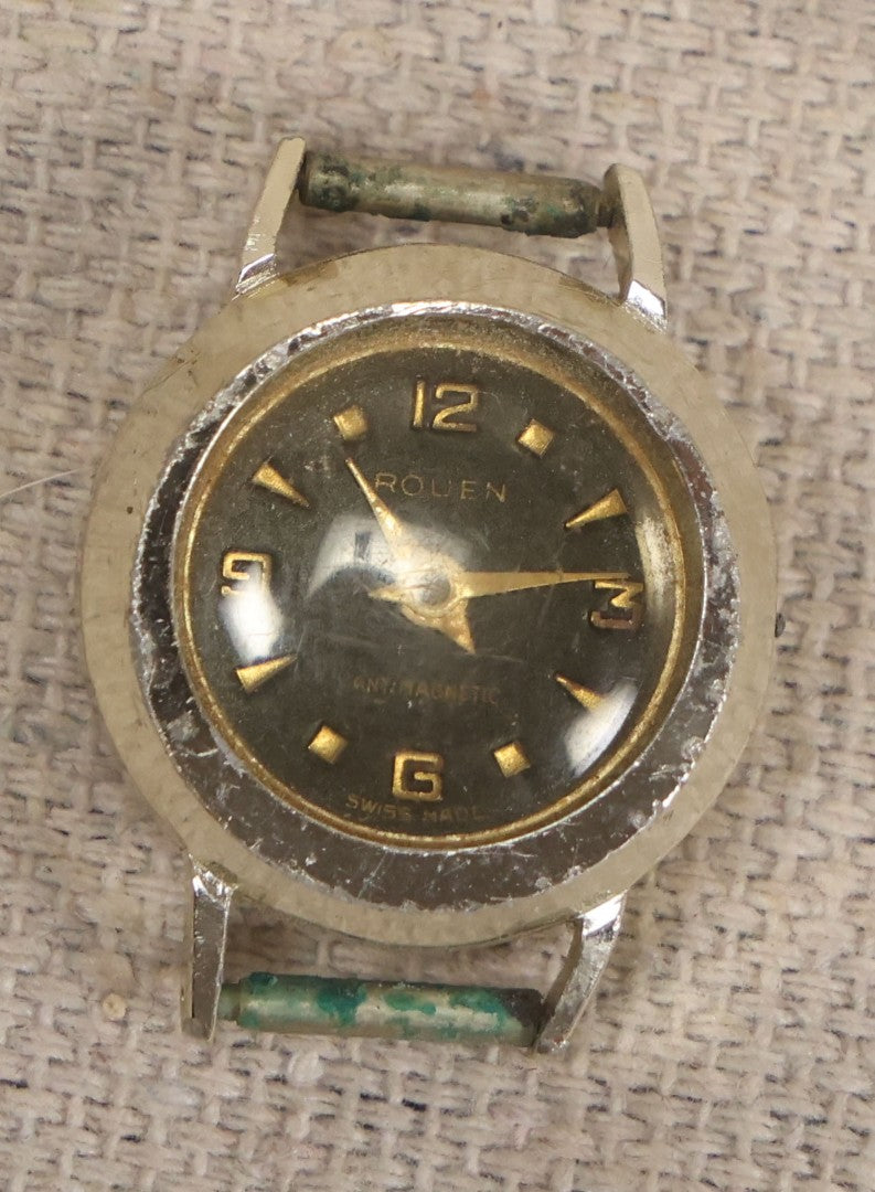 Lot 058 - Grouping Of Nine Vintage Wristwatches For Parts Or Repair Including Besco, Emerson, Rouen, Harmanette, Hanover, Bouquet, And Westclox, Many Swiss Make