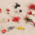 Lot 059 - Grouping Of 12 Vintage Fly Fishing Poppers With Painted Bodies And Feather Tails