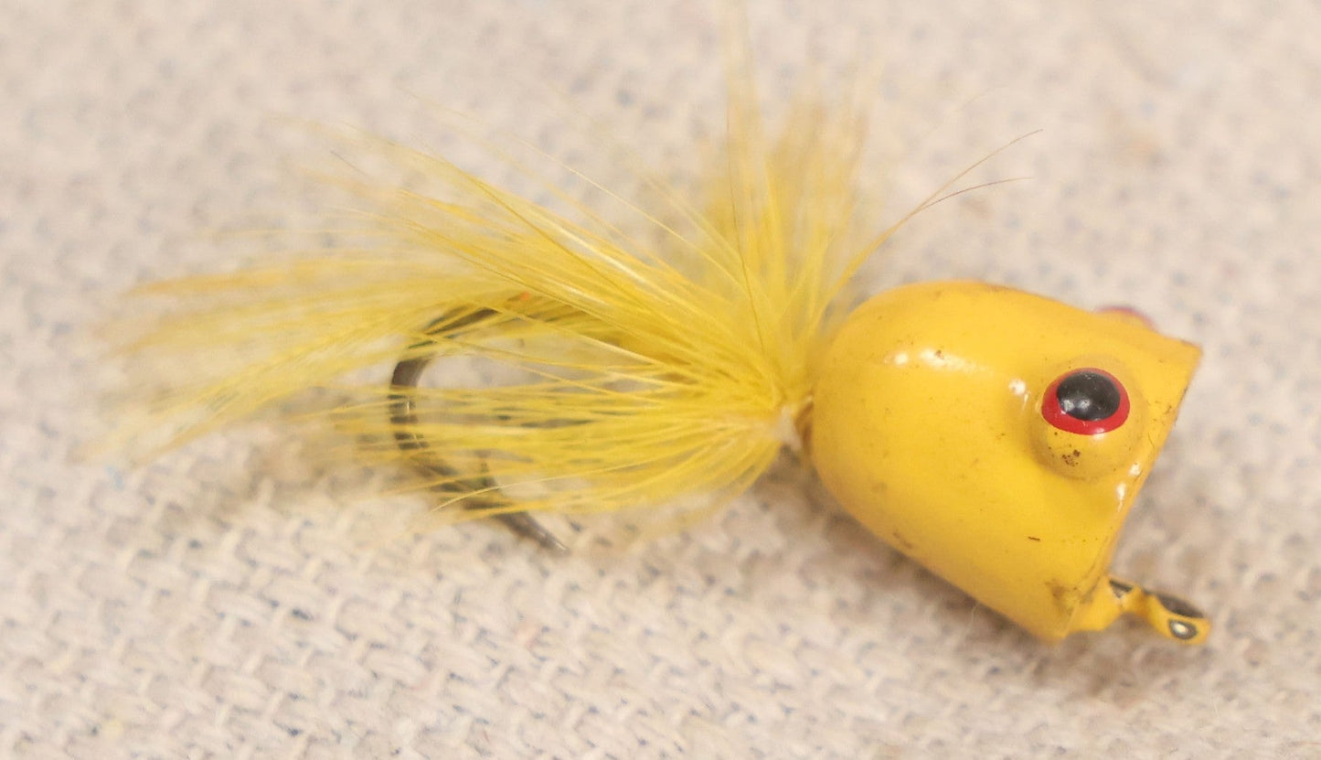 Lot 059 - Grouping Of 12 Vintage Fly Fishing Poppers With Painted Bodies And Feather Tails