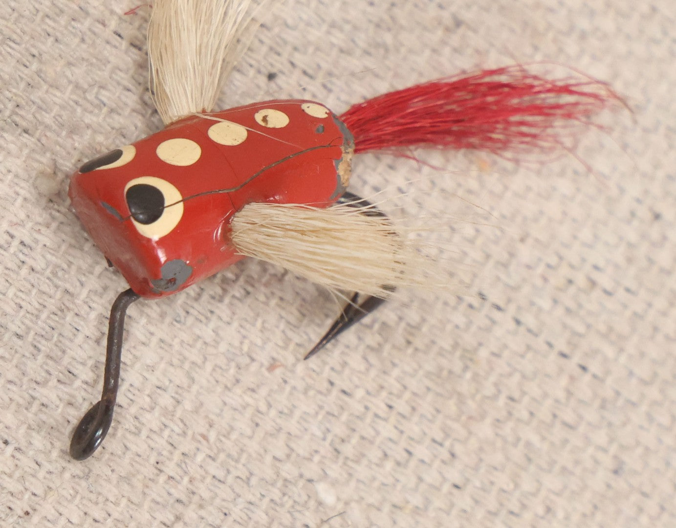 Lot 059 - Grouping Of 12 Vintage Fly Fishing Poppers With Painted Bodies And Feather Tails