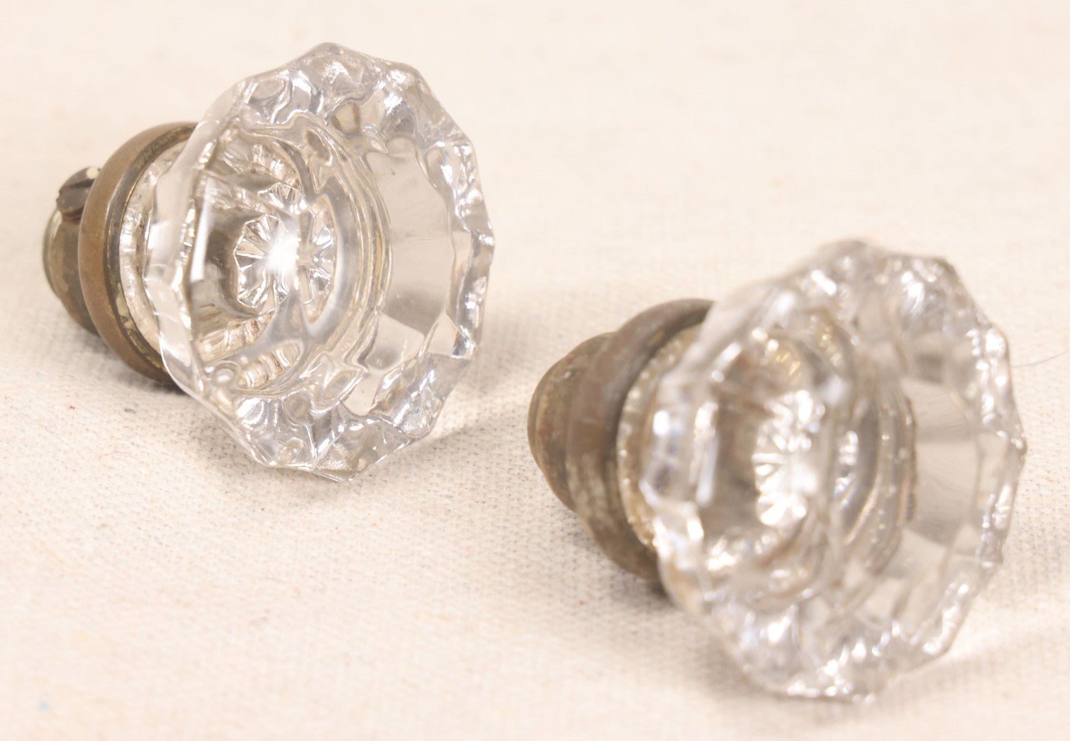 Lot 060 - Grouping Of Five Antique Glass Door Knobs With Mixed Hardware, As Found