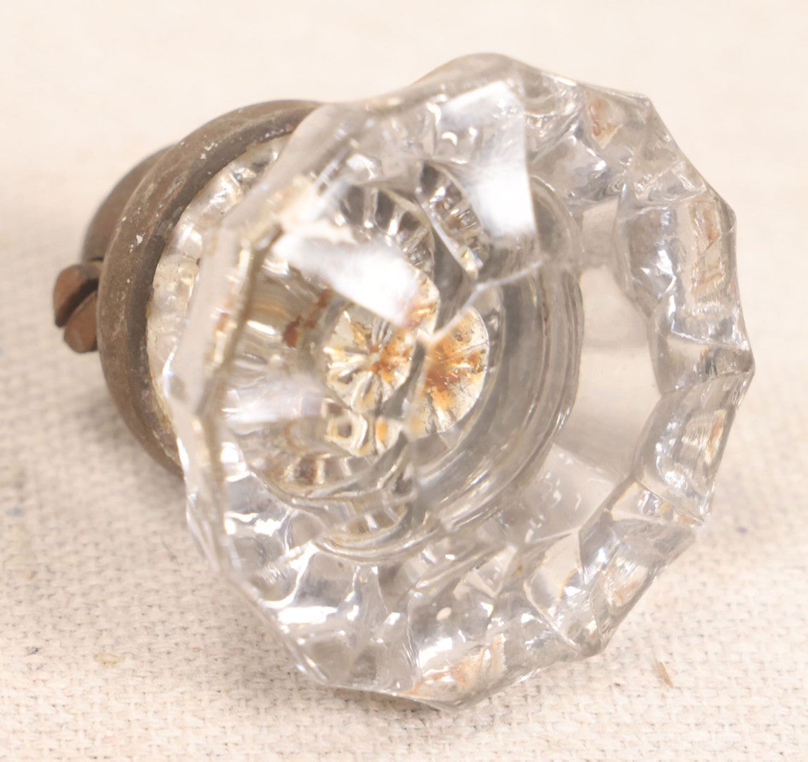 Lot 060 - Grouping Of Five Antique Glass Door Knobs With Mixed Hardware, As Found