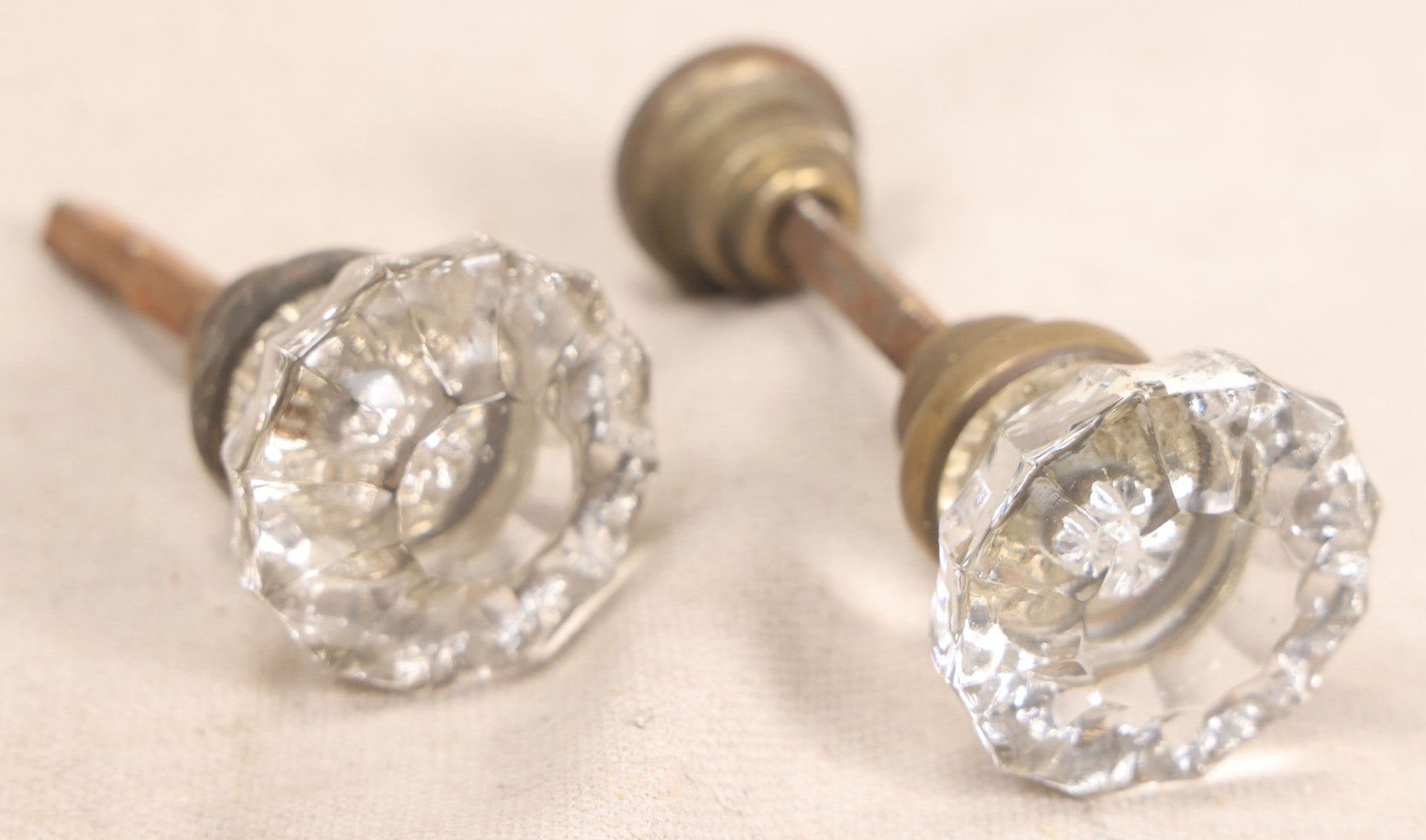 Lot 060 - Grouping Of Five Antique Glass Door Knobs With Mixed Hardware, As Found