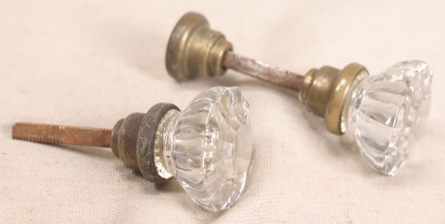 Lot 060 - Grouping Of Five Antique Glass Door Knobs With Mixed Hardware, As Found