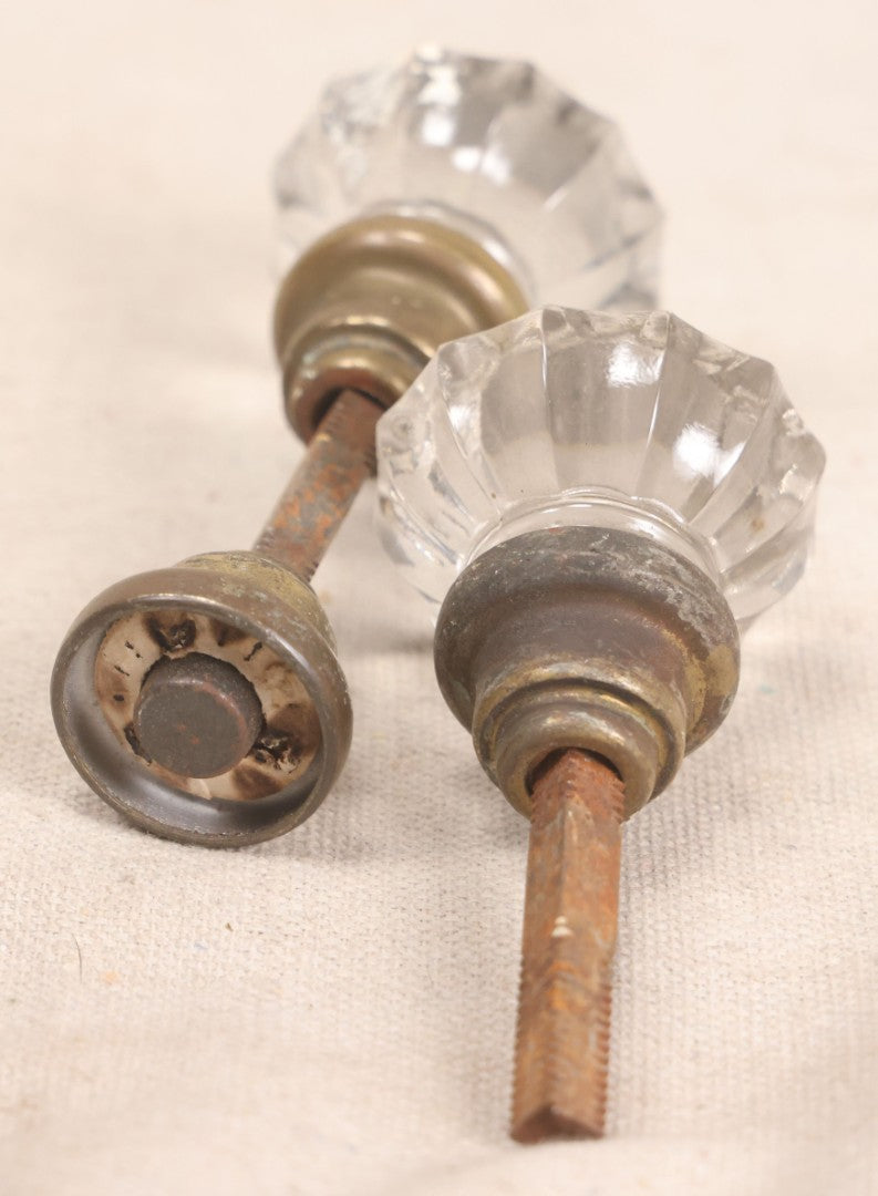 Lot 060 - Grouping Of Five Antique Glass Door Knobs With Mixed Hardware, As Found