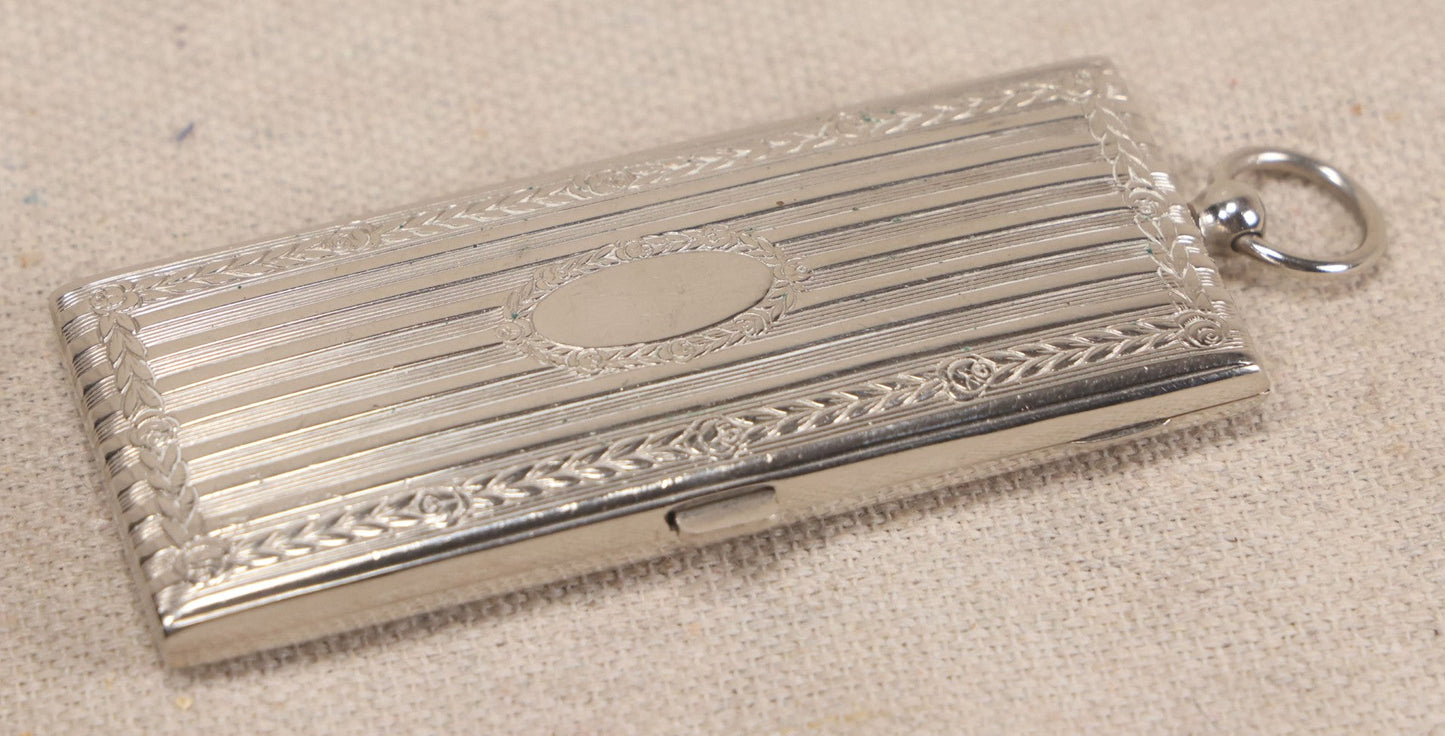 Lot 061 - Antique Silverplate Chatelaine Coin Holder With Engine-Turned Compartments, Engraved Case, Made In Germany