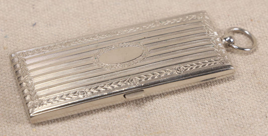 Lot 061 - Antique Silverplate Chatelaine Coin Holder With Engine-Turned Compartments, Engraved Case, Made In Germany