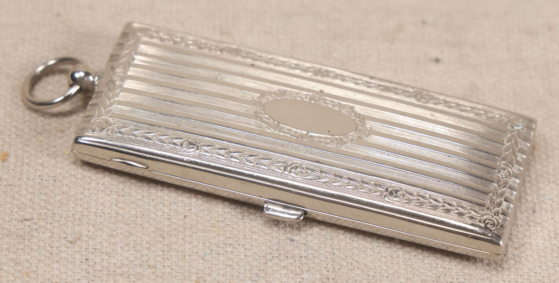 Lot 061 - Antique Silverplate Chatelaine Coin Holder With Engine-Turned Compartments, Engraved Case, Made In Germany