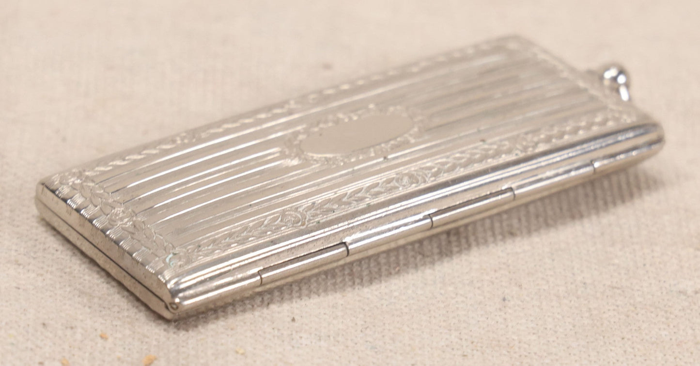 Lot 061 - Antique Silverplate Chatelaine Coin Holder With Engine-Turned Compartments, Engraved Case, Made In Germany