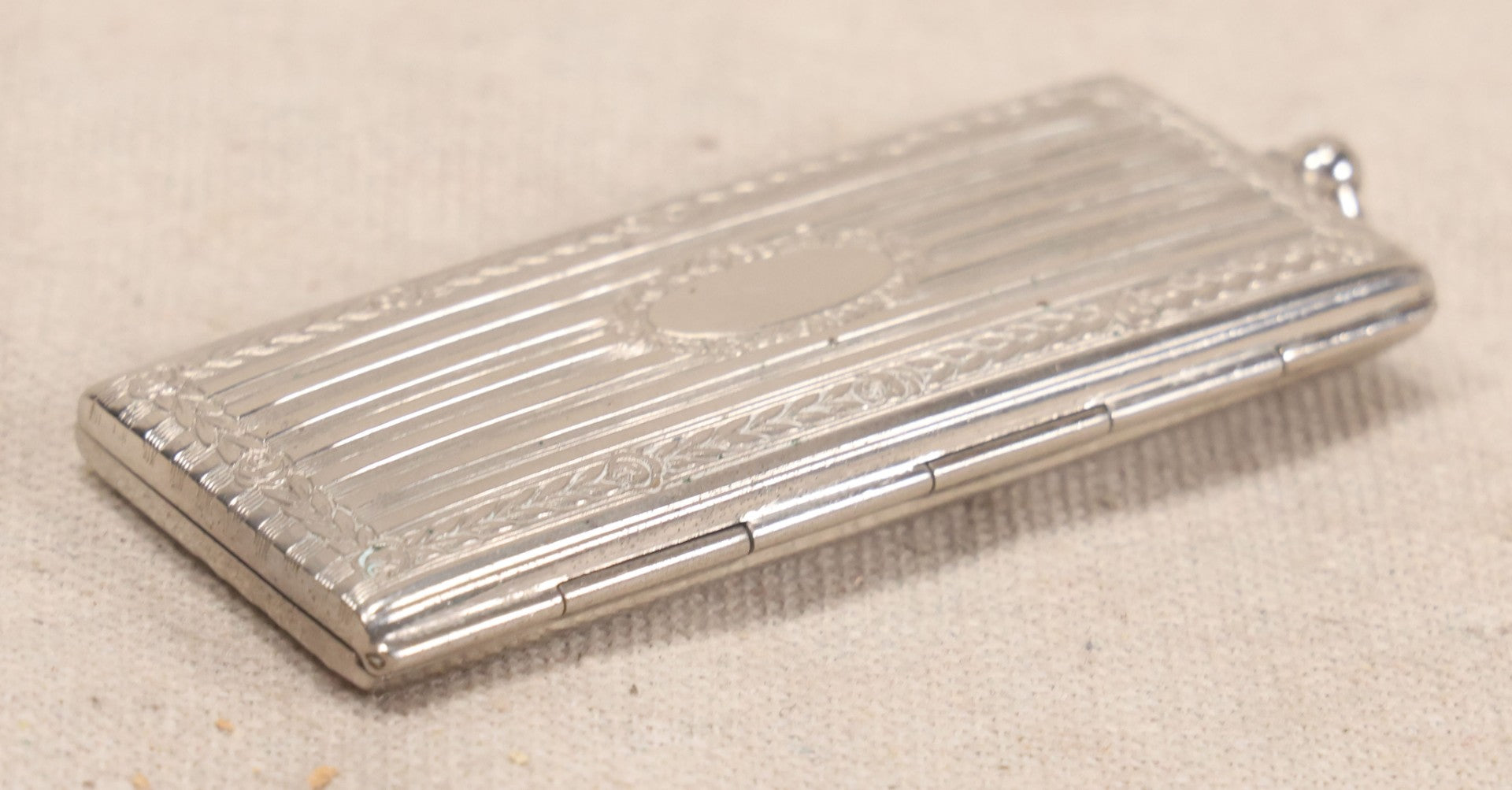 Lot 061 - Antique Silverplate Chatelaine Coin Holder With Engine-Turned Compartments, Engraved Case, Made In Germany