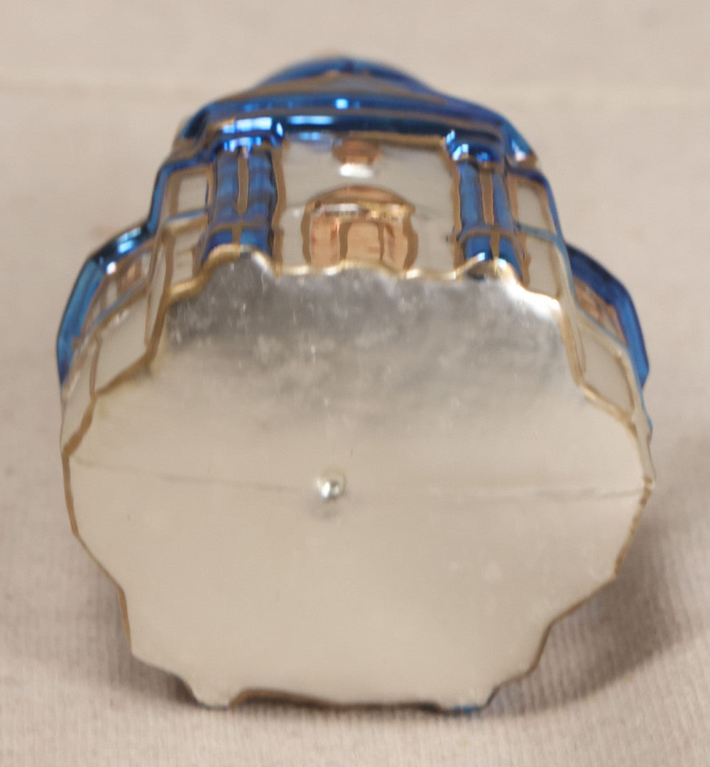 Lot 062 - Grouping Of Four Vintage Blown Glass Christmas Ornaments Including Two Figural Santa Claus Heads, Church, And Gold Ribbed Teardrop