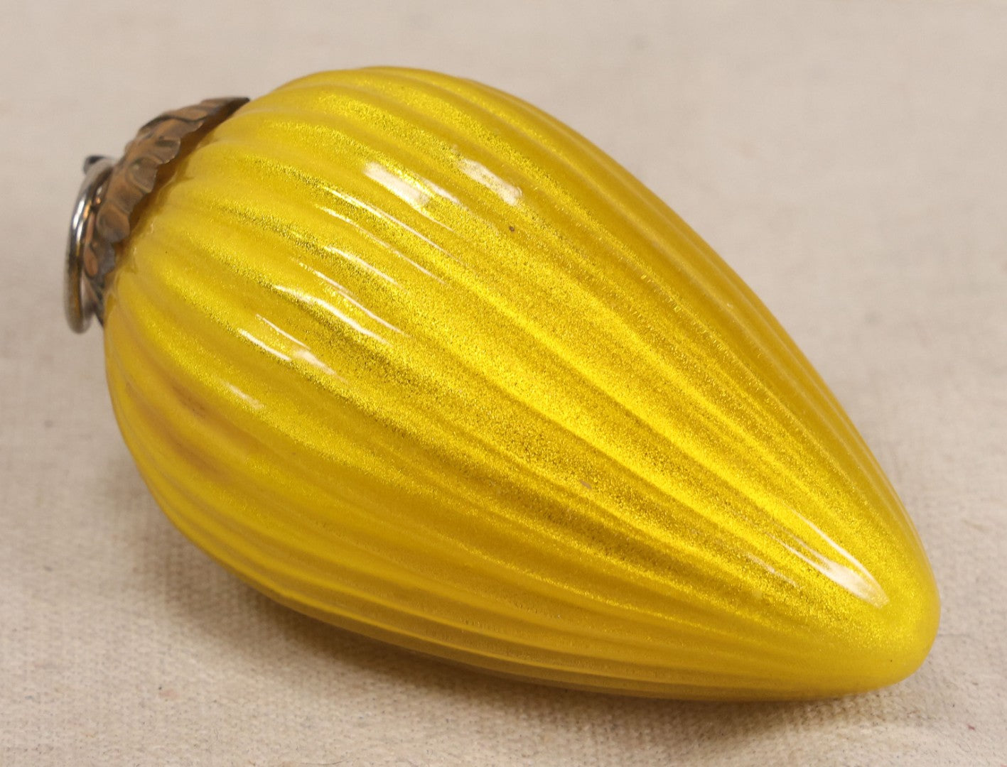 Lot 062 - Grouping Of Four Vintage Blown Glass Christmas Ornaments Including Two Figural Santa Claus Heads, Church, And Gold Ribbed Teardrop