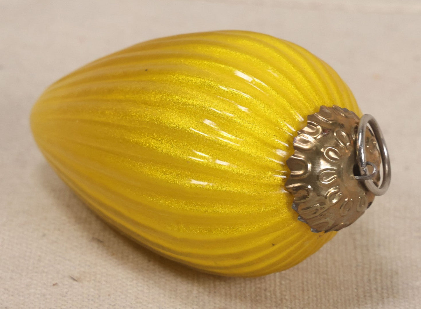Lot 062 - Grouping Of Four Vintage Blown Glass Christmas Ornaments Including Two Figural Santa Claus Heads, Church, And Gold Ribbed Teardrop