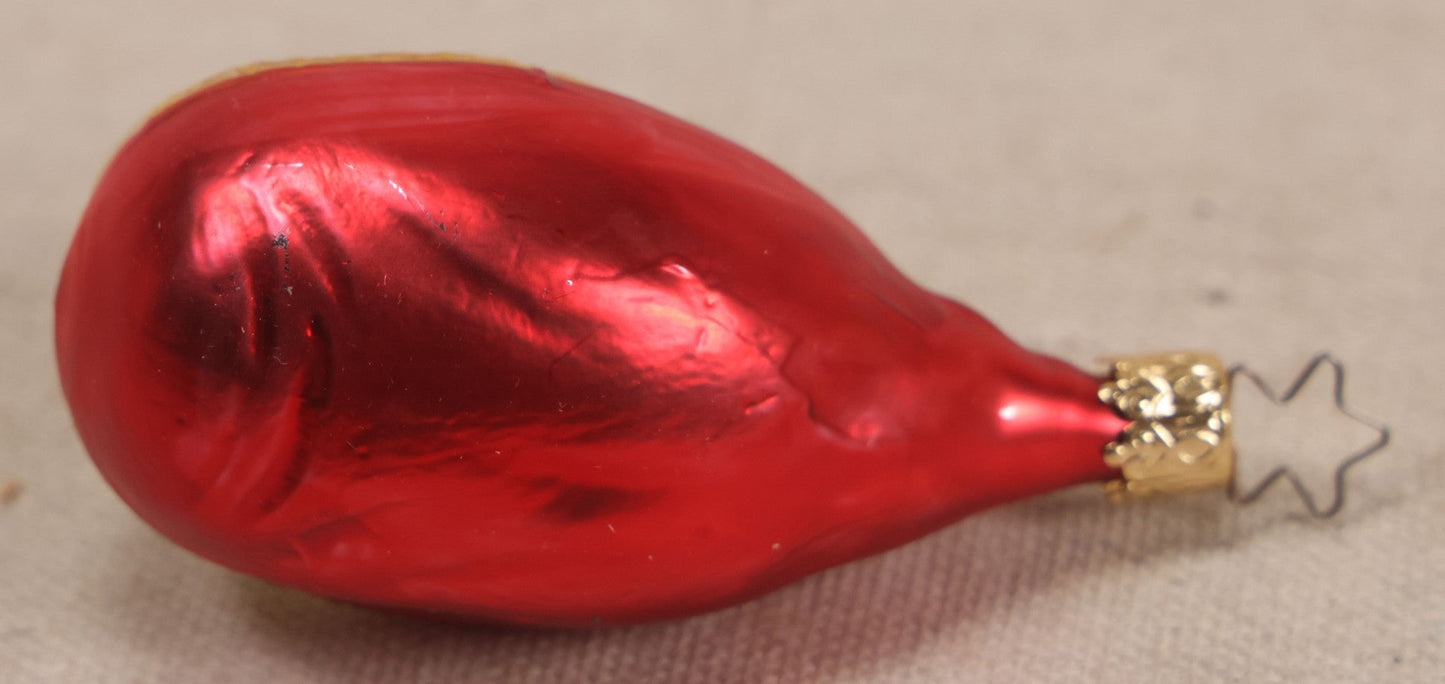 Lot 062 - Grouping Of Four Vintage Blown Glass Christmas Ornaments Including Two Figural Santa Claus Heads, Church, And Gold Ribbed Teardrop