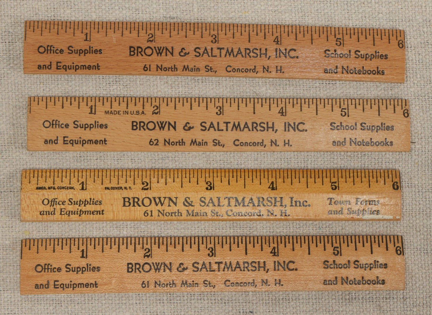 Lot 063 - Grouping Of 11 Vintage Advertising Wood And Plastic Rulers Including Edgar J. Martel Optometrist With Eye Graphics, Brown & Saltmarsh, Victor Phosphate Baking Powder, And More