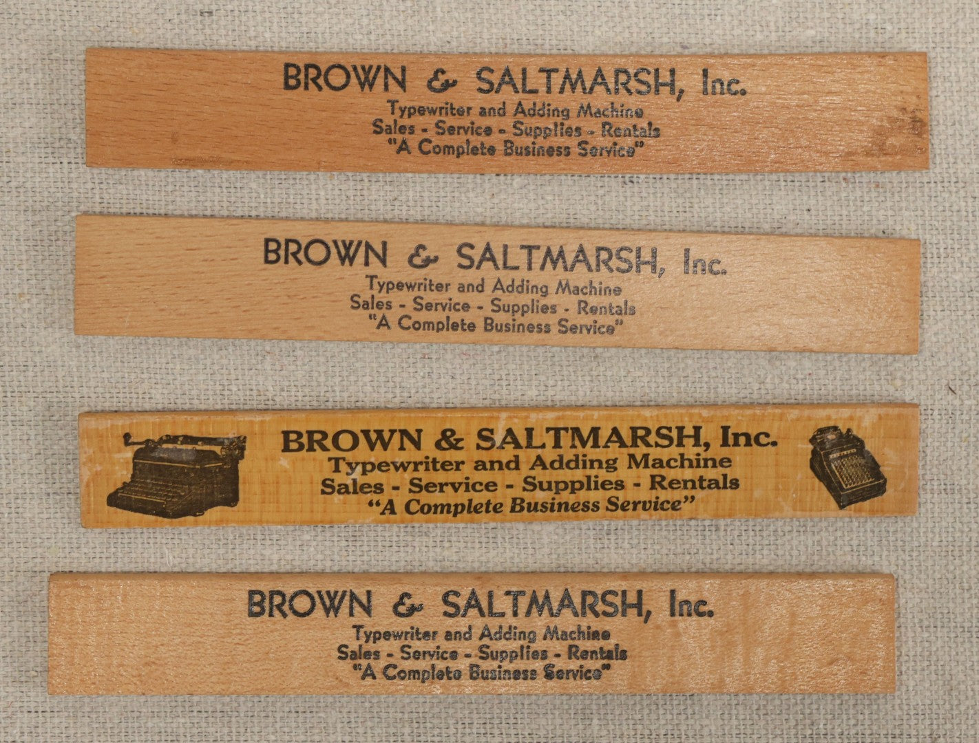 Lot 063 - Grouping Of 11 Vintage Advertising Wood And Plastic Rulers Including Edgar J. Martel Optometrist With Eye Graphics, Brown & Saltmarsh, Victor Phosphate Baking Powder, And More