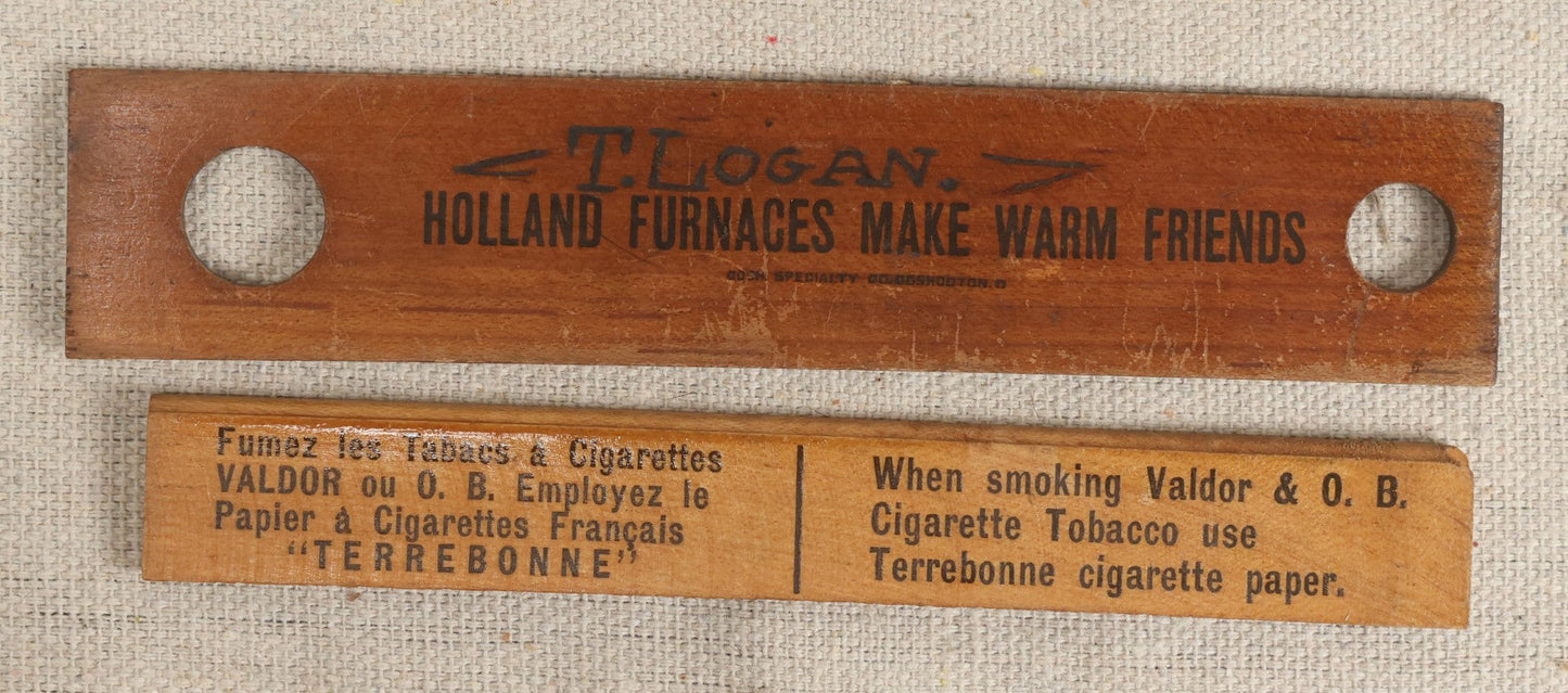 Lot 063 - Grouping Of 11 Vintage Advertising Wood And Plastic Rulers Including Edgar J. Martel Optometrist With Eye Graphics, Brown & Saltmarsh, Victor Phosphate Baking Powder, And More