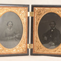 Lot 067 - Pair Of Antique 1/4th Plate Ambrotype Photographs, Married Couple, In Double Thermoplastic Union Case By S. Peck & Co. With Scroll And Medallion Design
