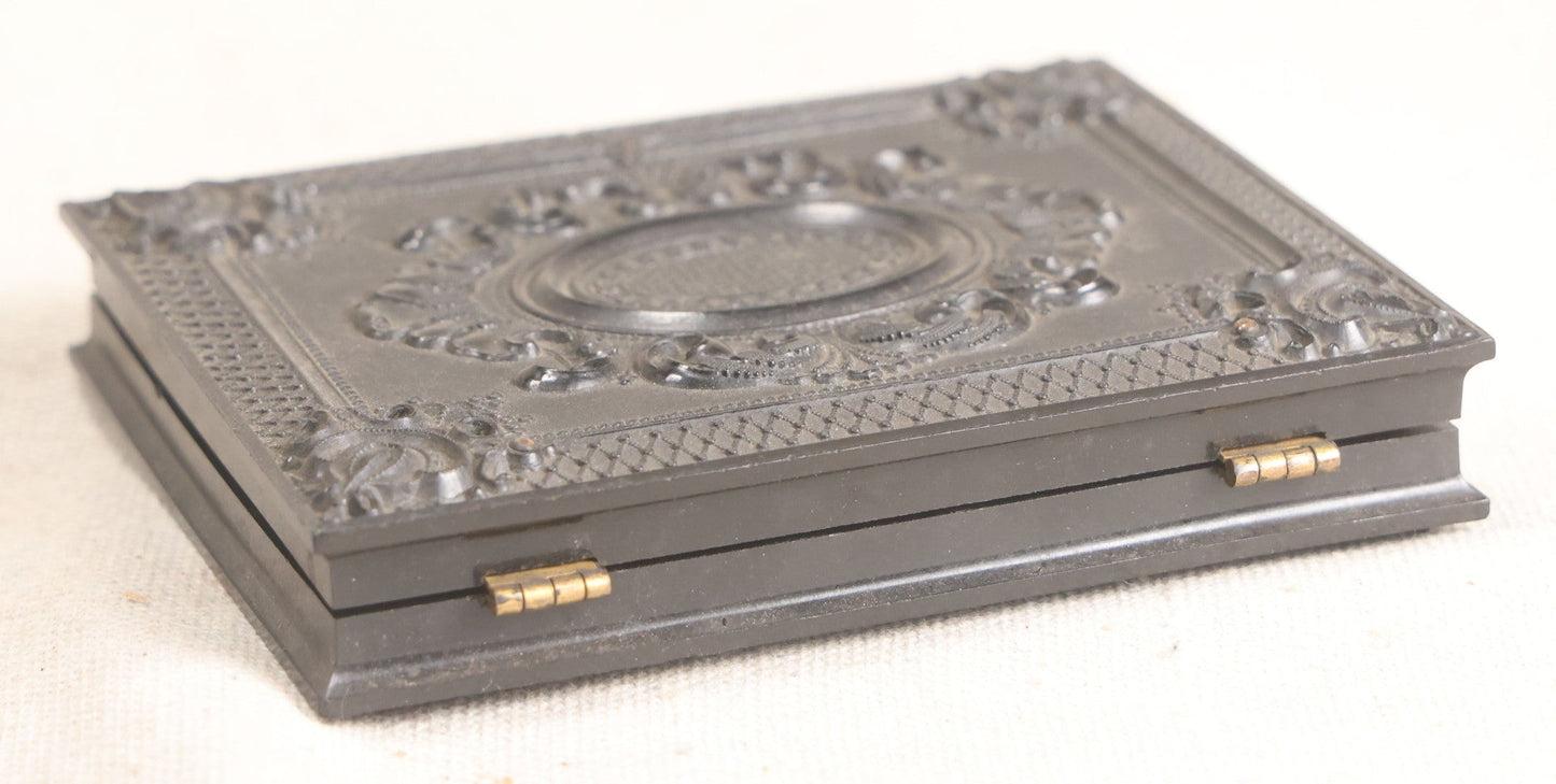 Lot 067 - Pair Of Antique 1/4th Plate Ambrotype Photographs, Married Couple, In Double Thermoplastic Union Case By S. Peck & Co. With Scroll And Medallion Design