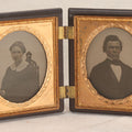 Lot 068 - Pair Of Antique 1/6th Plate Spherotype Ambrotype Photographs By C.L. Howe, Married Couple, In Double Thermoplastic Union Case By A.P. Critchlow & Co.