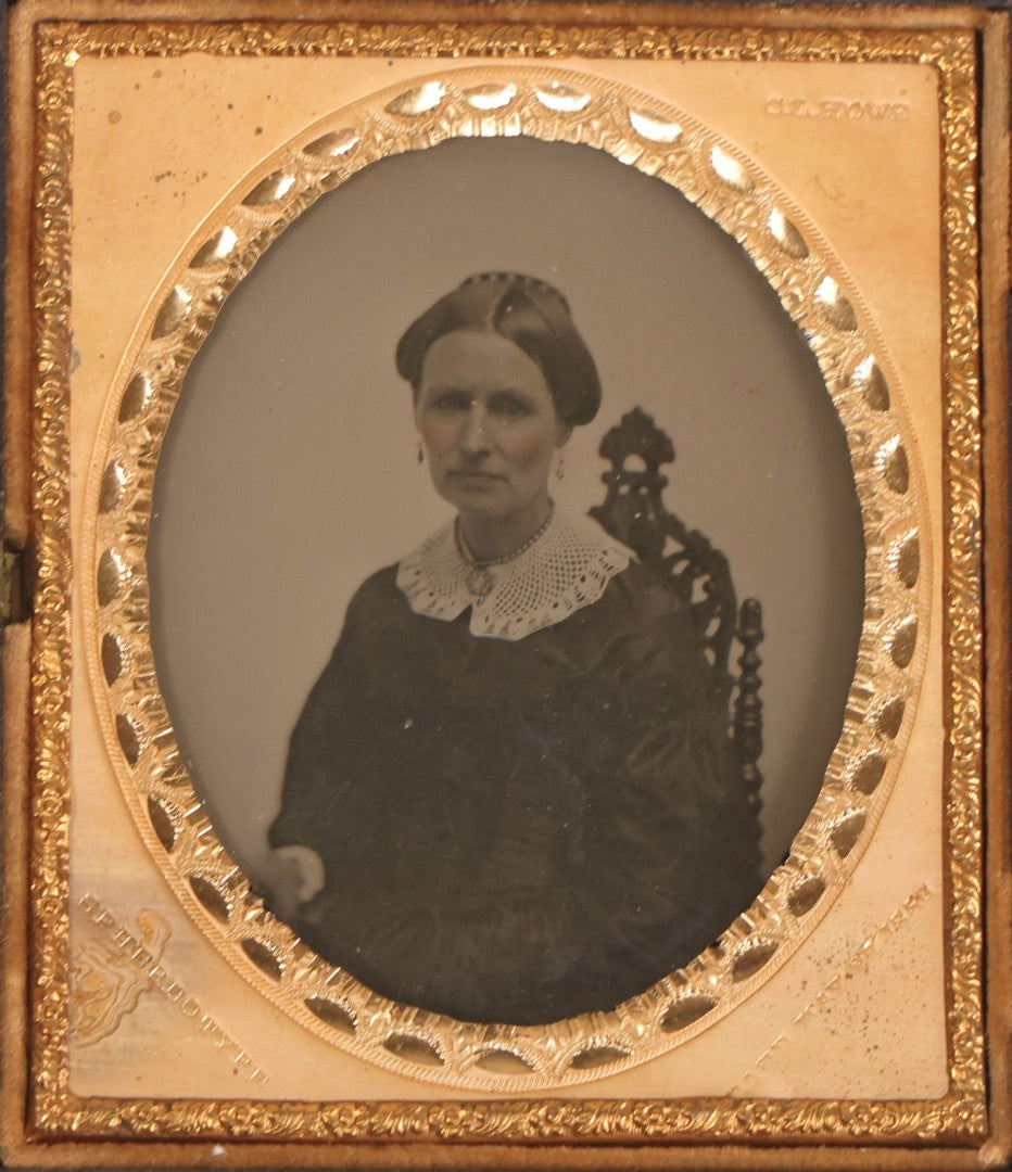 Lot 068 - Pair Of Antique 1/6th Plate Spherotype Ambrotype Photographs By C.L. Howe, Married Couple, In Double Thermoplastic Union Case By A.P. Critchlow & Co.