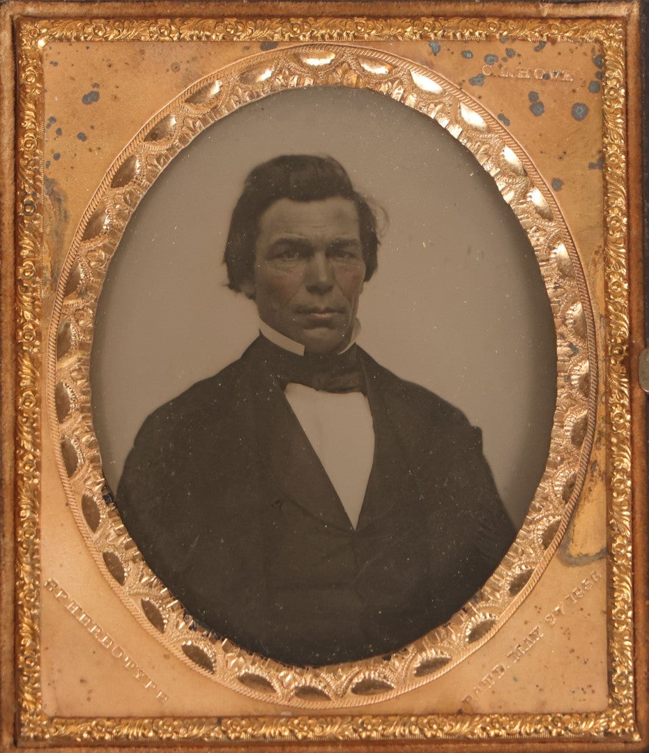 Lot 068 - Pair Of Antique 1/6th Plate Spherotype Ambrotype Photographs By C.L. Howe, Married Couple, In Double Thermoplastic Union Case By A.P. Critchlow & Co.