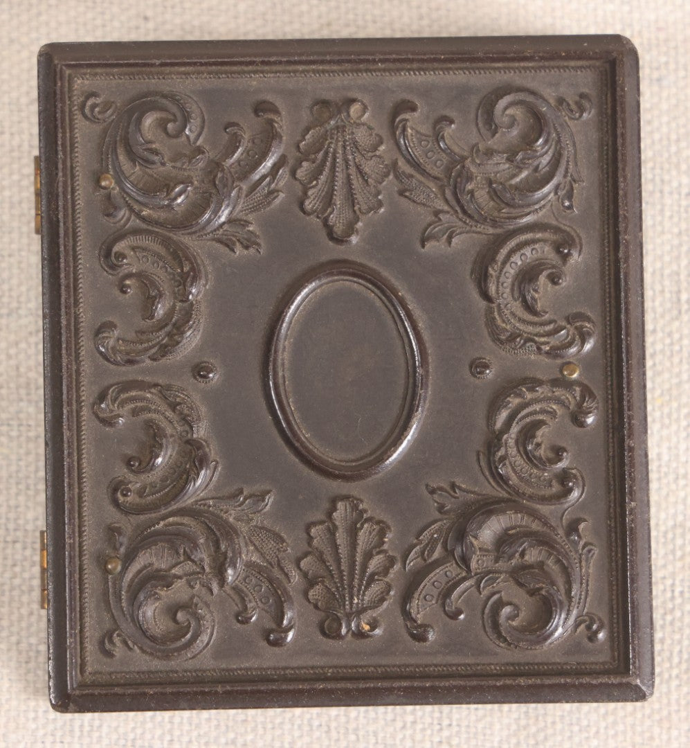 Lot 068 - Pair Of Antique 1/6th Plate Spherotype Ambrotype Photographs By C.L. Howe, Married Couple, In Double Thermoplastic Union Case By A.P. Critchlow & Co.