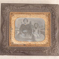 Lot 069 - Antique 1/6th Plate Ambrotype Photograph, Mother And Daughter, In Thermoplastic Wall Frame With Hand-Tinted Gold Jewelry