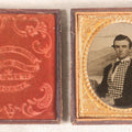 Lot 071 - Antique 1/6th Plate Ambrotype Photograph, Portrait Of A Young Man In Checked Vest, By Irving & Schoonmaker, Troy, New York, In Full Split Leatherette Case
