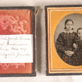 Lot 072 - Antique 1/6th Plate Ambrotype Photograph, Identified Sisters Juliet B. Cook And Anna Fassett Cook Goodman In Plaid Dresses, In Full Split Leatherette Case