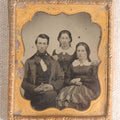 Lot 074 - Antique 1/6th Plate Ruby Ambrotype Photograph, Portrait Of A Young Man And Two Young Women, Uncased