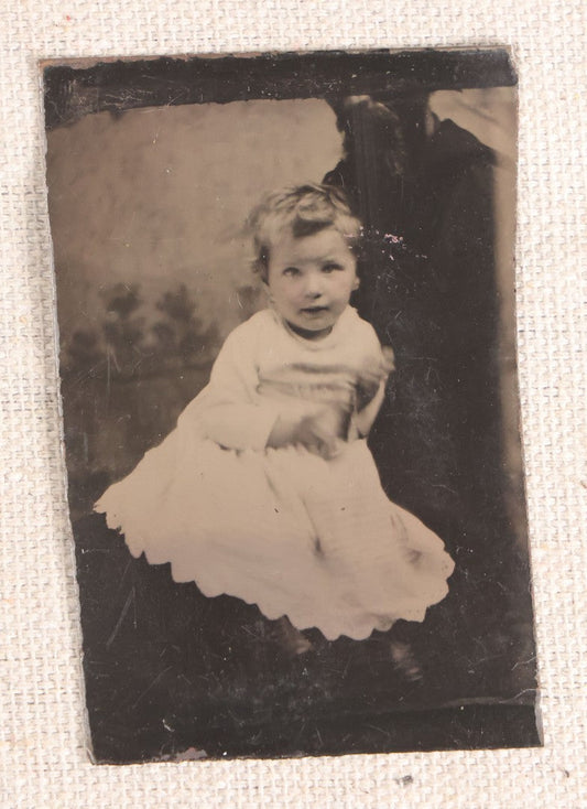Lot 081 - Antique Tintype Photograph, "Hidden Father" Portrait Of A Toddler In White Dress