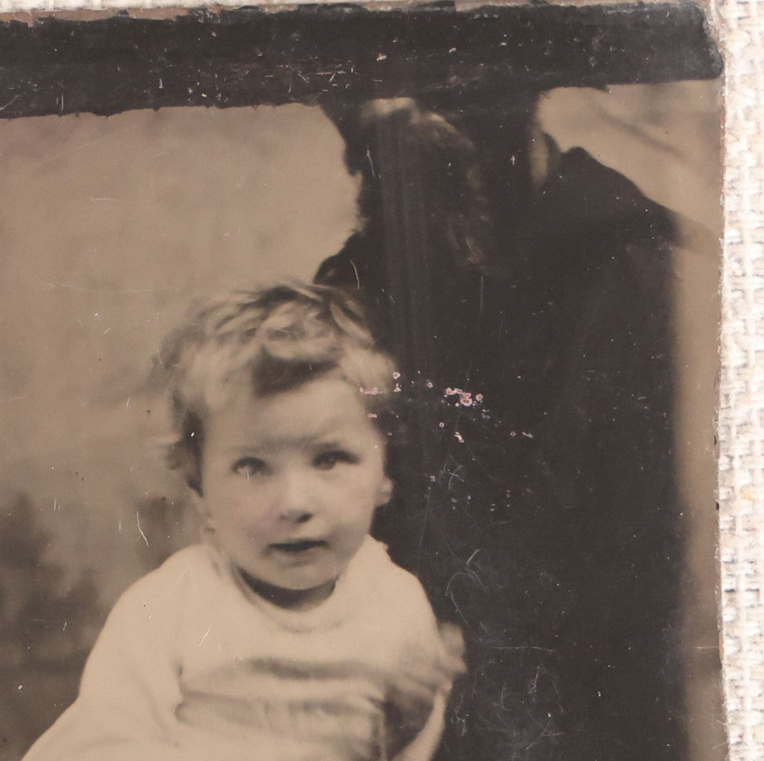 Lot 081 - Antique Tintype Photograph, "Hidden Father" Portrait Of A Toddler In White Dress