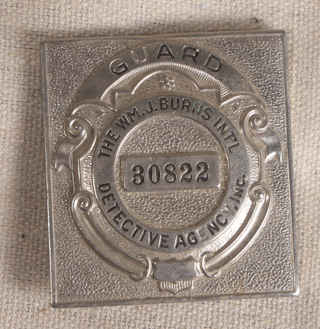 Lot 093 - Pair Of Vintage Security Badges, Remington Rand Inc. Special Police And Wm. J. Burns Int'L Detective Agency Guard No. 30822