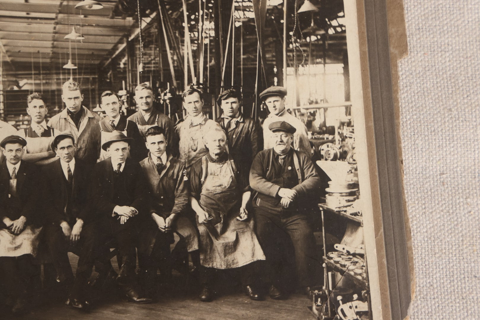 Lot 094 - Antique Board-Mounted Occupational Photograph Of Factory Workers In An Industrial Workshop