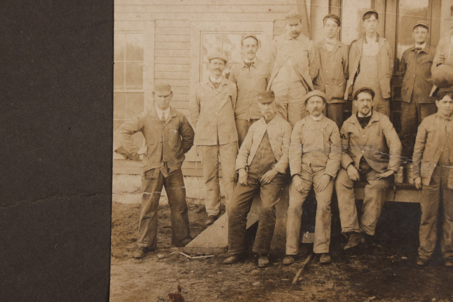 Lot 095 - Antique Board-Mounted Occupational Photograph Of A Group Of Workers Outside A Clapboard Building