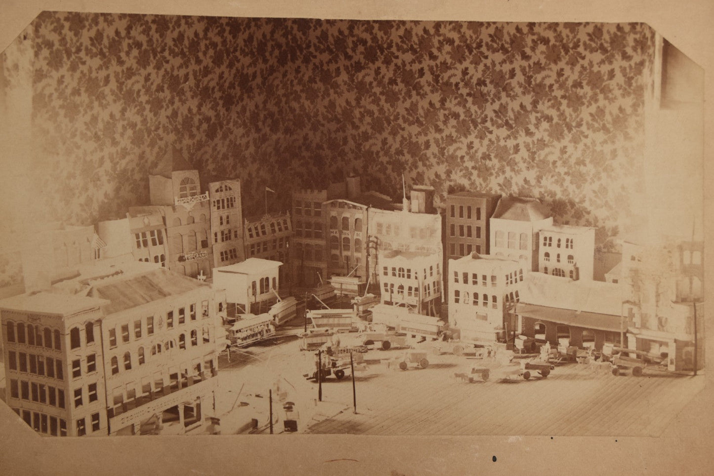 Lot 106 - Pair Of Antique Boudoir-Size Cabinet Card Photographs Of A Handmade Miniature Model City With "South Newton" Trolley, "The Grand" Theater, Masonic Lodge, And "United States Brewing Co." Building, Snow & McDermott, Cambridge, Massachusetts