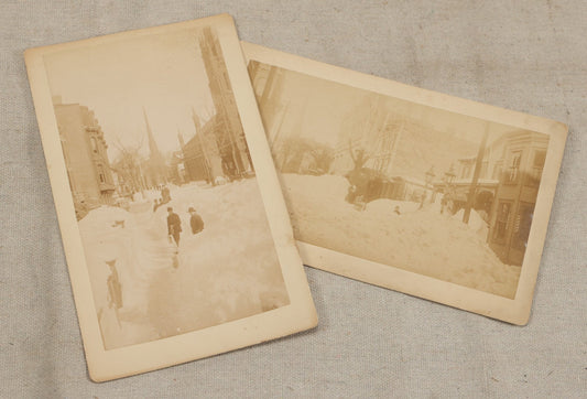 Lot 107 - Pair Of Antique Cabinet Card Photographs Of Bridgeport, Connecticut Streets During The Great Blizzard Of 1888, Including Bank Street, Photographed By Bronson's Photograph Gallery