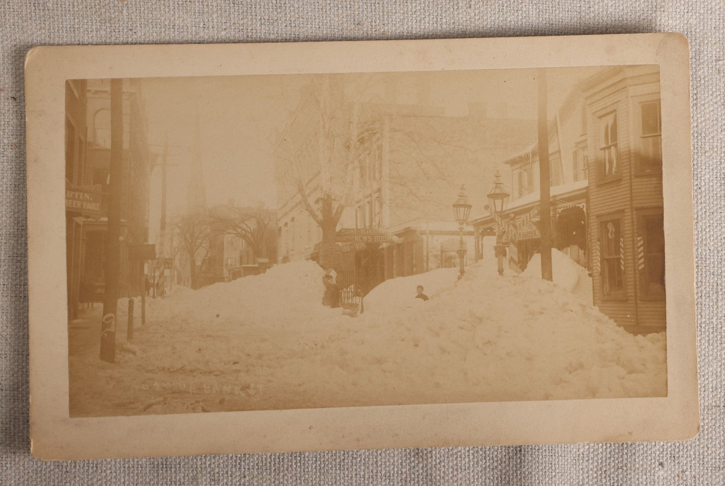 Lot 107 - Pair Of Antique Cabinet Card Photographs Of Bridgeport, Connecticut Streets During The Great Blizzard Of 1888, Including Bank Street, Photographed By Bronson's Photograph Gallery
